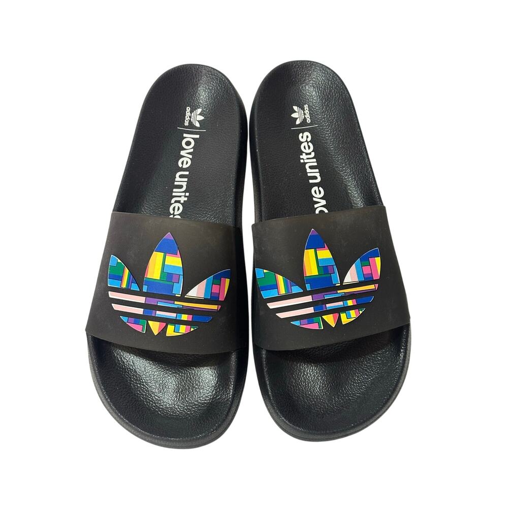 ADIDAS Adilette Lite Pride Slipper Slides Rainbow Black Men's 13 Limited Edition